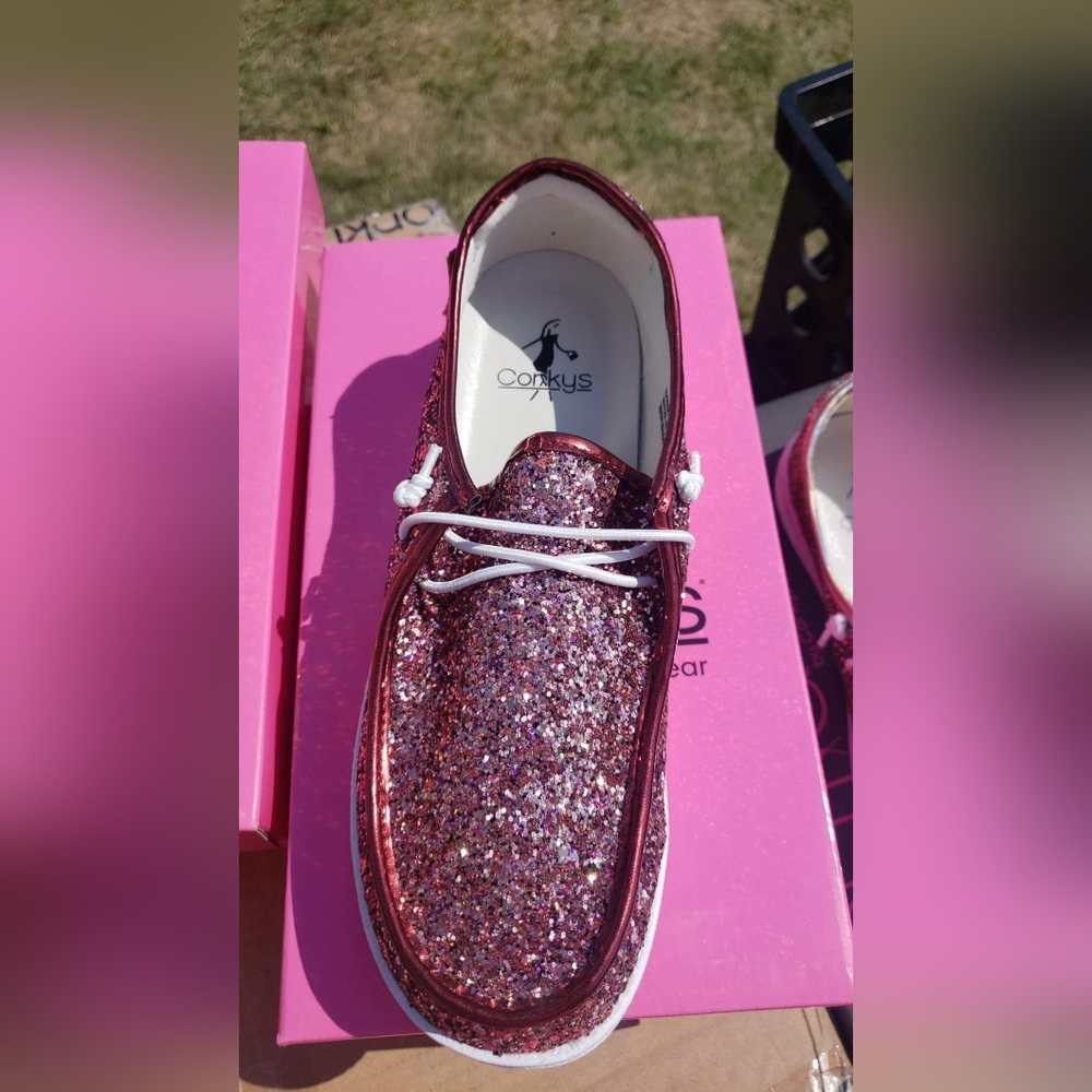 Corkys Maroon glitter shoes NIB Size 9 Only mixed berry color